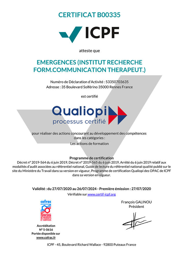 Certificat Qualiopi Emergences 2020