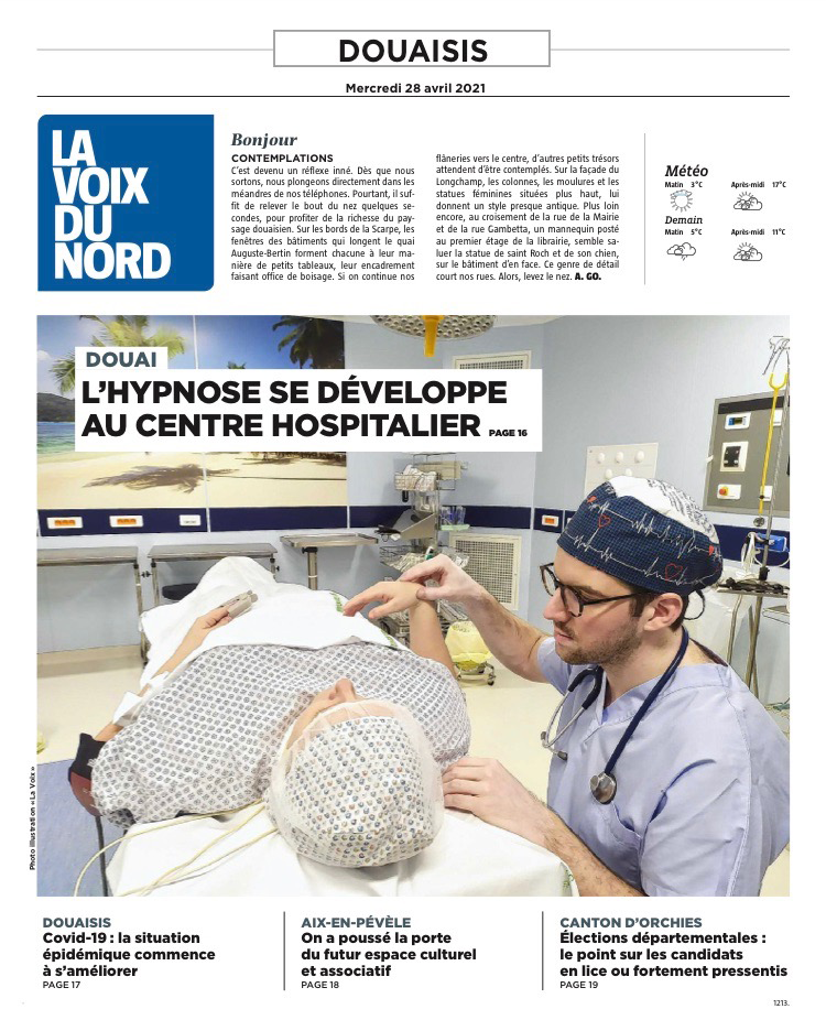 Article Voix du Nord, l'hypnose médicale au centre hospitalier de Douai